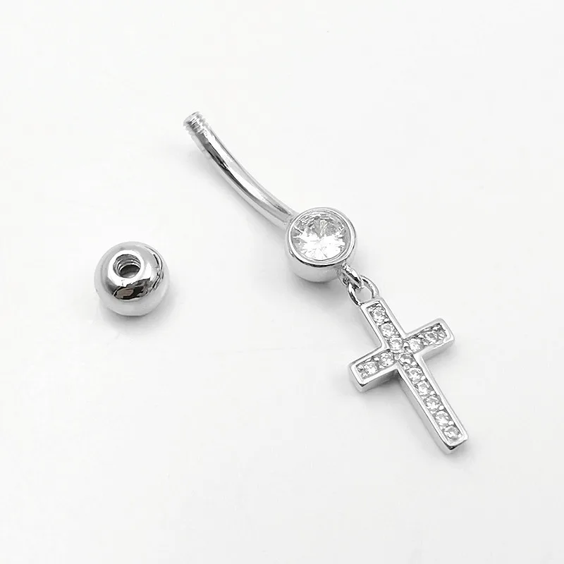 MIQIAO Cross Piercing Belly Button Rings Body Piercing Jewelry S925 Silver Women's Accessories Genuine Sterling Silver
