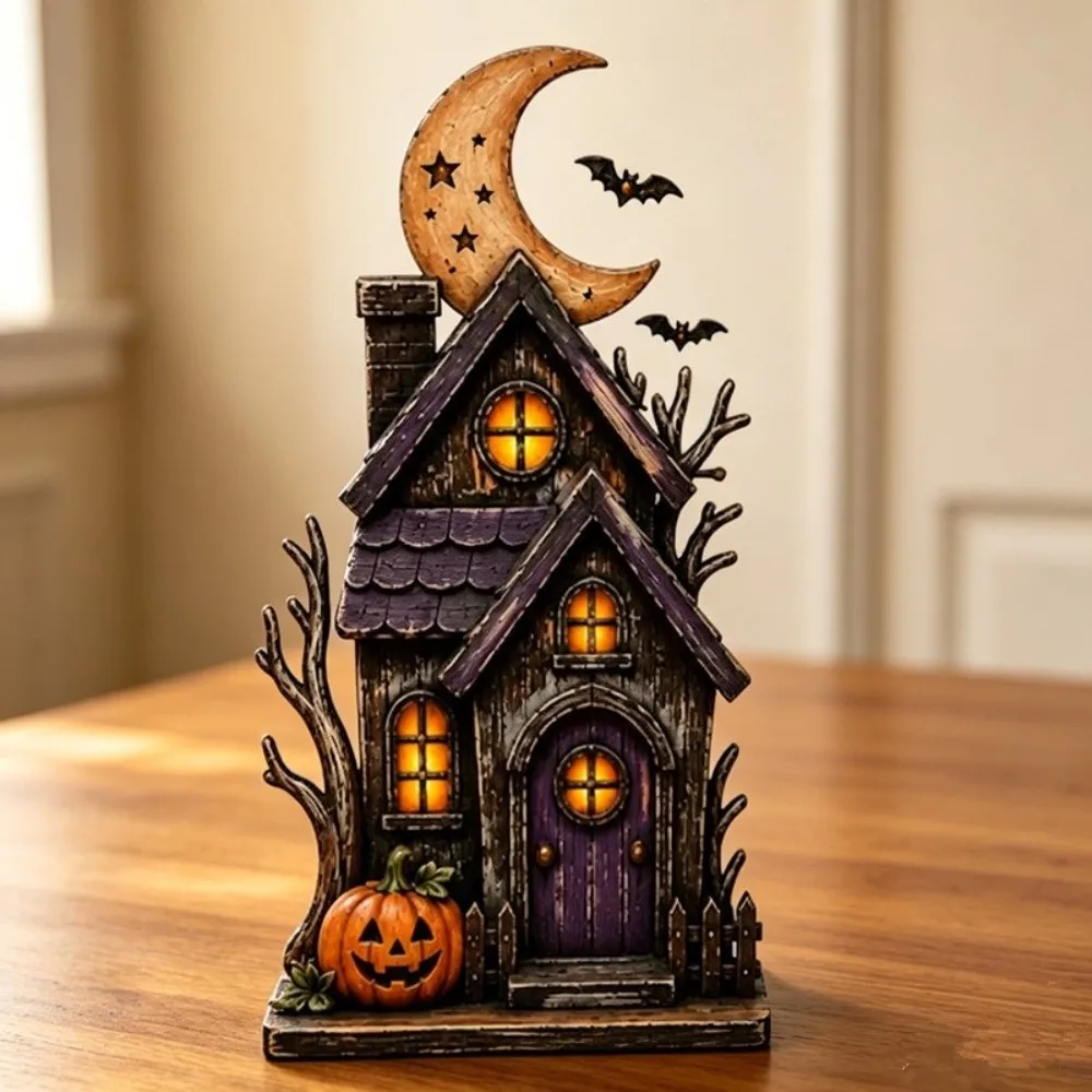 2D Flat Halloween Pumpkin Ghost Figurine Vintage Witch Hat Halloween Wooden Sign Fall Craft Ghost Book