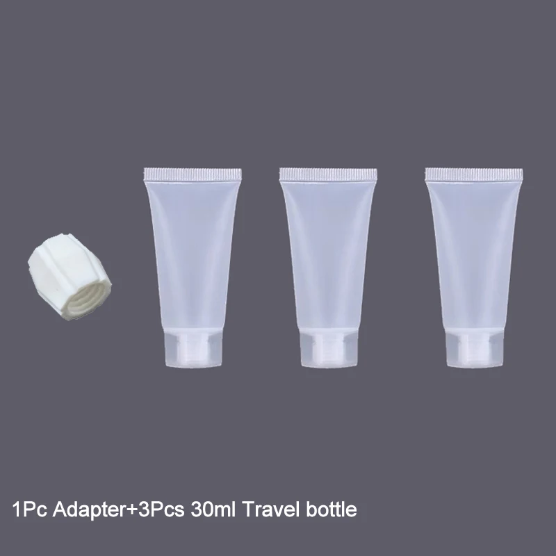 3-teiliges Reise-Quetschflaschen-Set + Transferadapter, tragbares, auslaufsicheres Kosmetik-Creme-Lotion-Toilettenartikel-Behälterset 15/30/50 ml – Detail 12