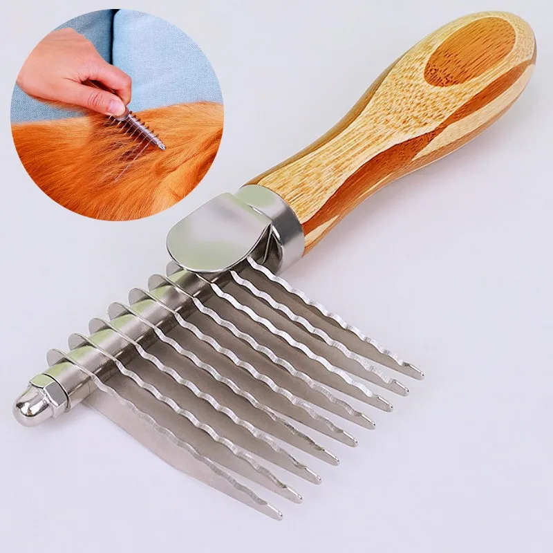 الكلب مشط سكين فرشاة للكلاب الخيزران على الوجهين القط مشط الفولاذ المقاوم للصدأ مزيل شعر الحيوانات الأليفة خشب متين عقدة الشعر تنظيف الكلاب فرشاة