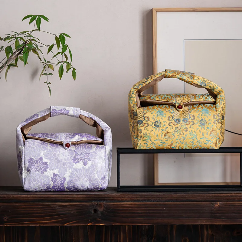 

LH Chinese brocade tea bag portable cloth bag tea bag one pot two cups storage