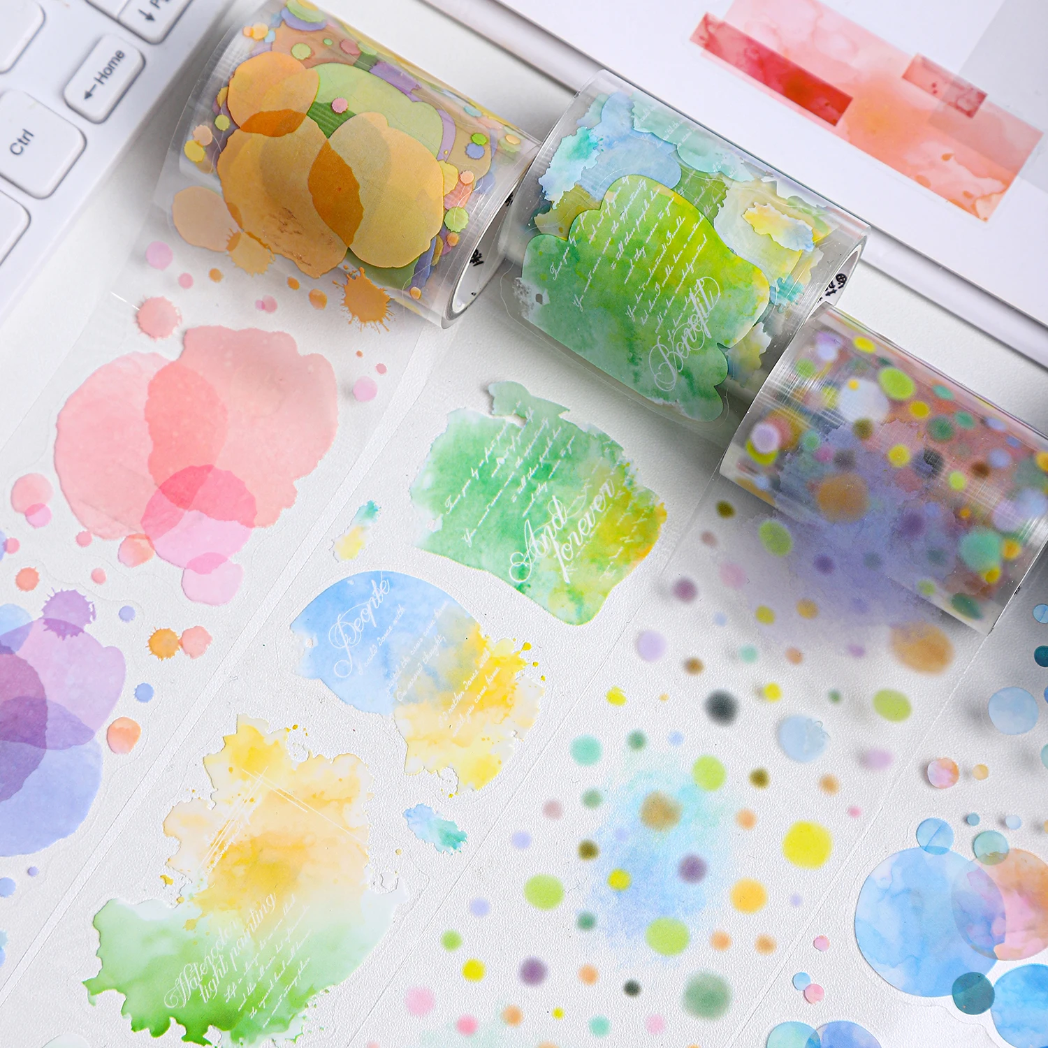 2m/Roll Art Color PET Masking Tapes Watercolor Tape Decorative Adhesive Scrapbook supplies Journal Aesthetic Stationery Stickers