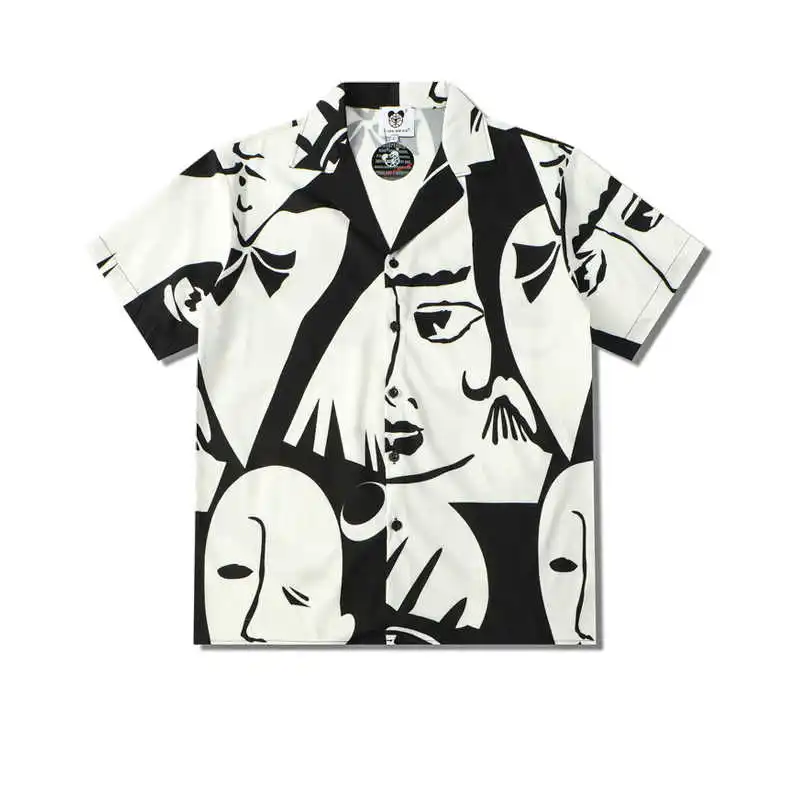 Summer Loose Casual Short Sleeved Shirt for Men Beach Vacation Hawaiian Style Cuban Collar Abstract Printed Shirts Trend