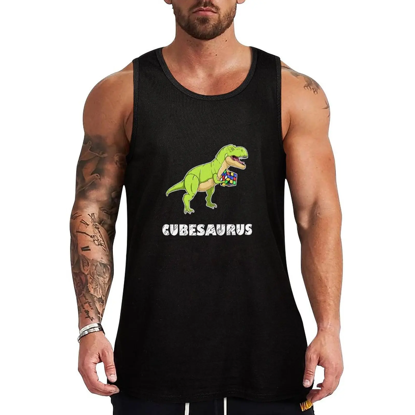 

Cubesaurus - cartoon dinosaur Tank Top Fitness Workout Tank Top Breathable Muscle Fit Shirt