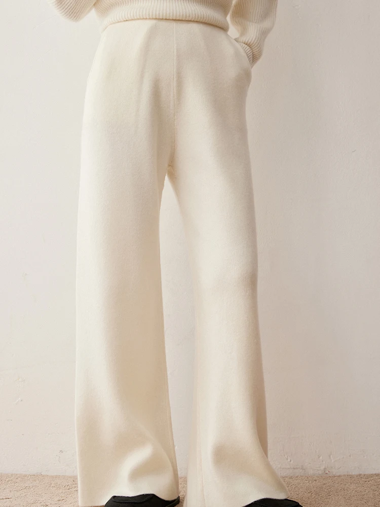 Bureau dame automne hiver femmes pantalons 100% cachemire pantalon taille élastique pantalon droit pantalon chaud épais tricoté bas