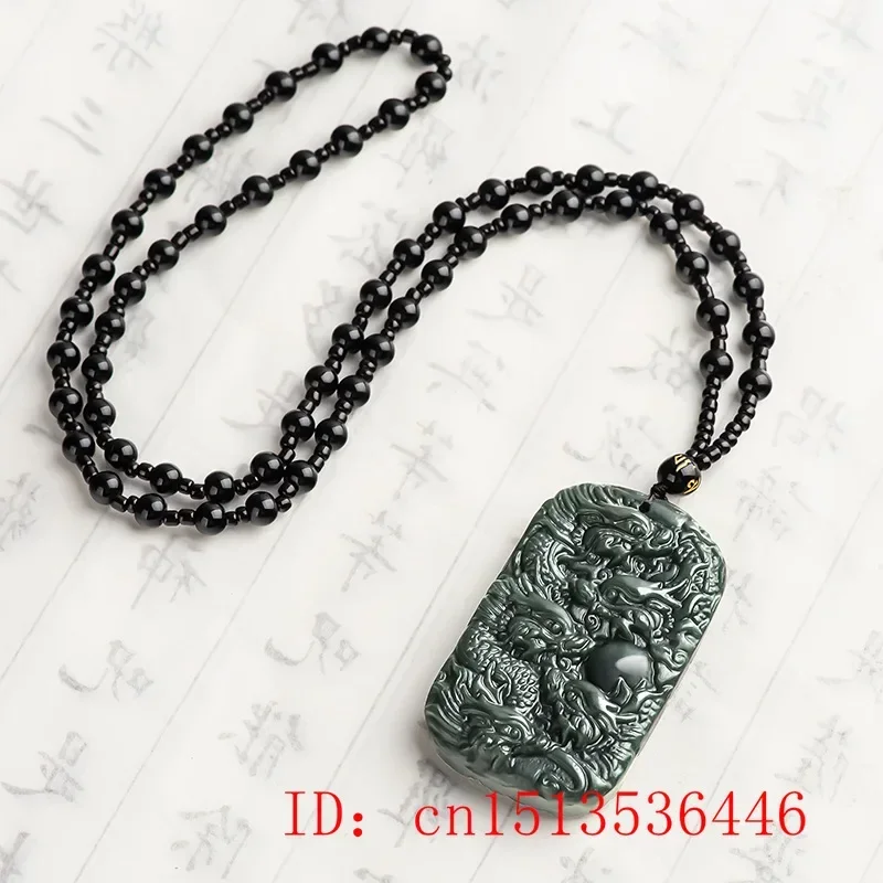 Natural Hetian Jade Dragon Pendant Kowloon Necklace Jadeite Jewelry Men Gifts Buddhist Lucky Carved Fashion Charm Women Amulet