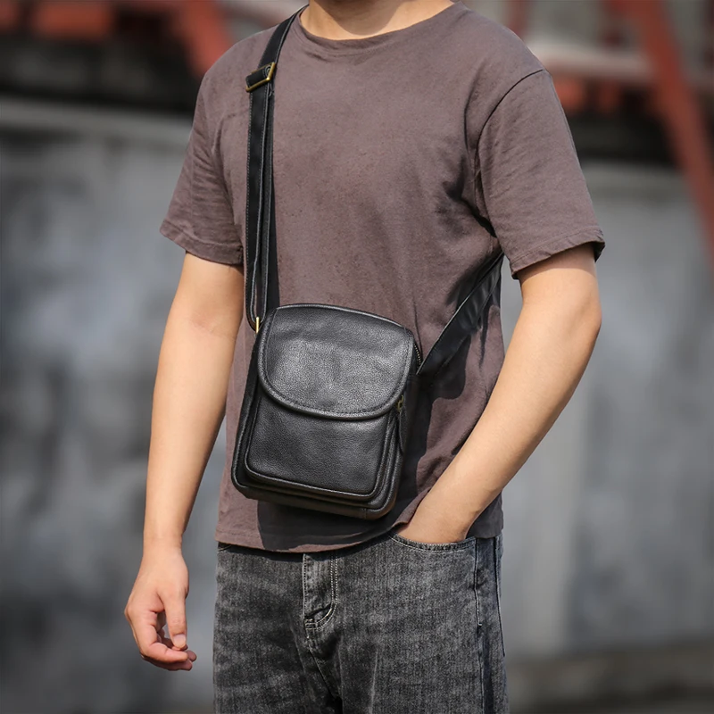 GURO-Head Layer Bolsa de ombro de couro para homens, couro genuíno, pequena crossbody, bolsa luxuosa, bolsa móvel diária de alta qualidade