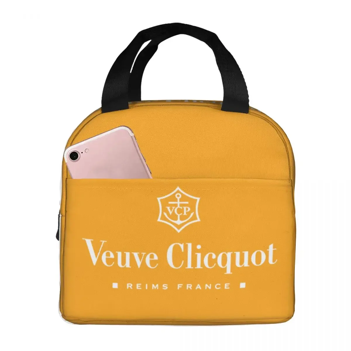 Champagne Orange Black White Insulated Lunch Bags Cooler Bag Meal Container Veuves Clicquots Leakproof Tote Lunch Box School