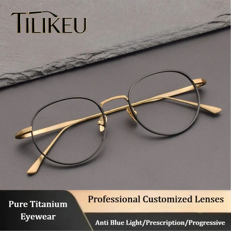 Japanese Handmade Retro Titanium Eyeglasses Frame Men Classic Simple Oval Eyeframe Clear Lenses Women's Luxury Designer Eyewear