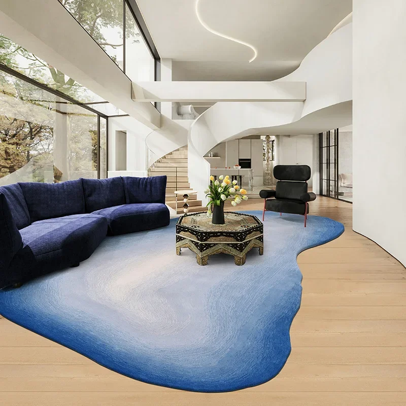 سجادة غرفة معيشة من الصوف غير منتظمة الشكل، غرفة نوم فاخرة باللون الرمادي الداكن والأسود #4