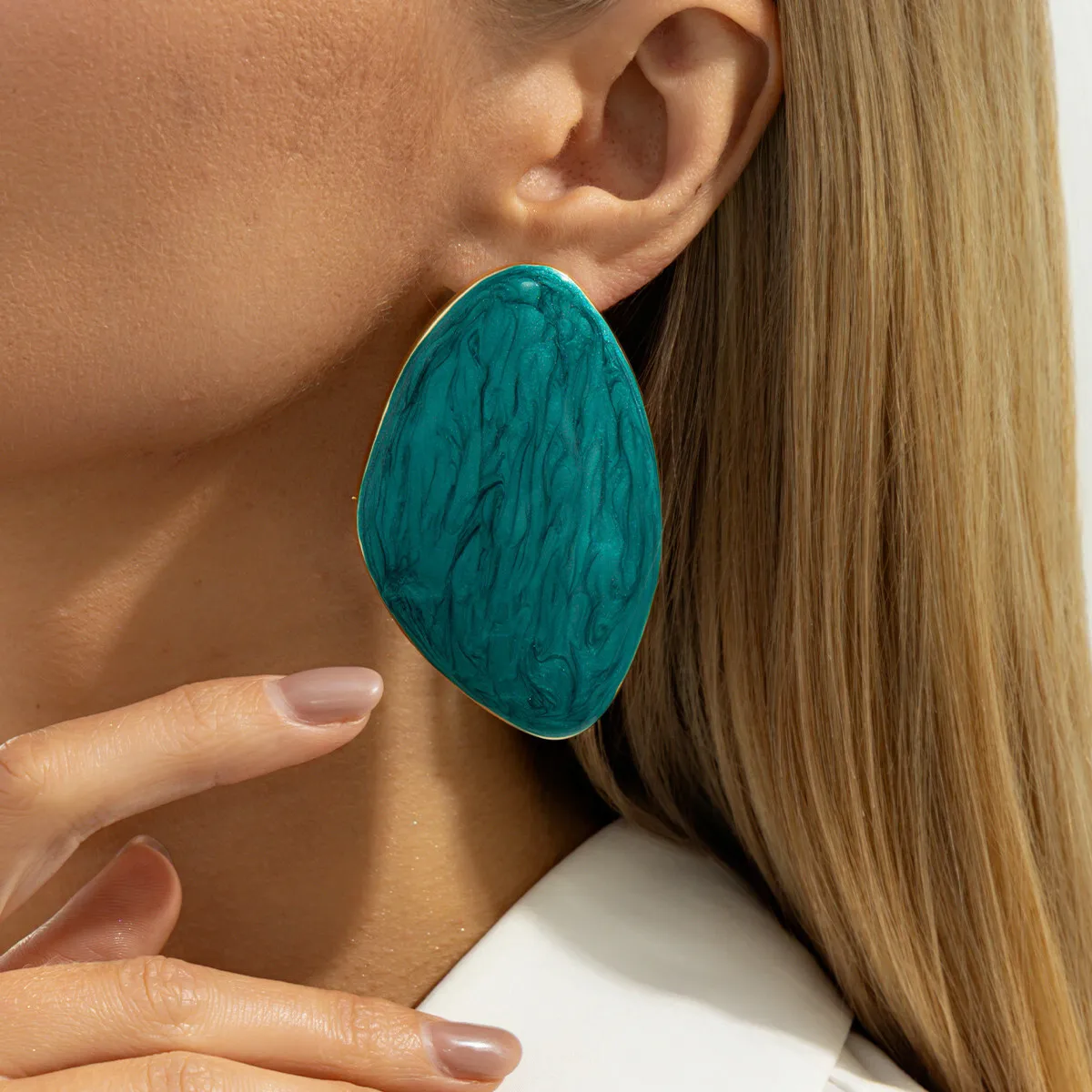 

SHIXIN 6 Colors New Trendy Geometric Large Stud Earrings for Women Retro Boho Drip Oil Irregular Triangle Earrings Party Jewelry