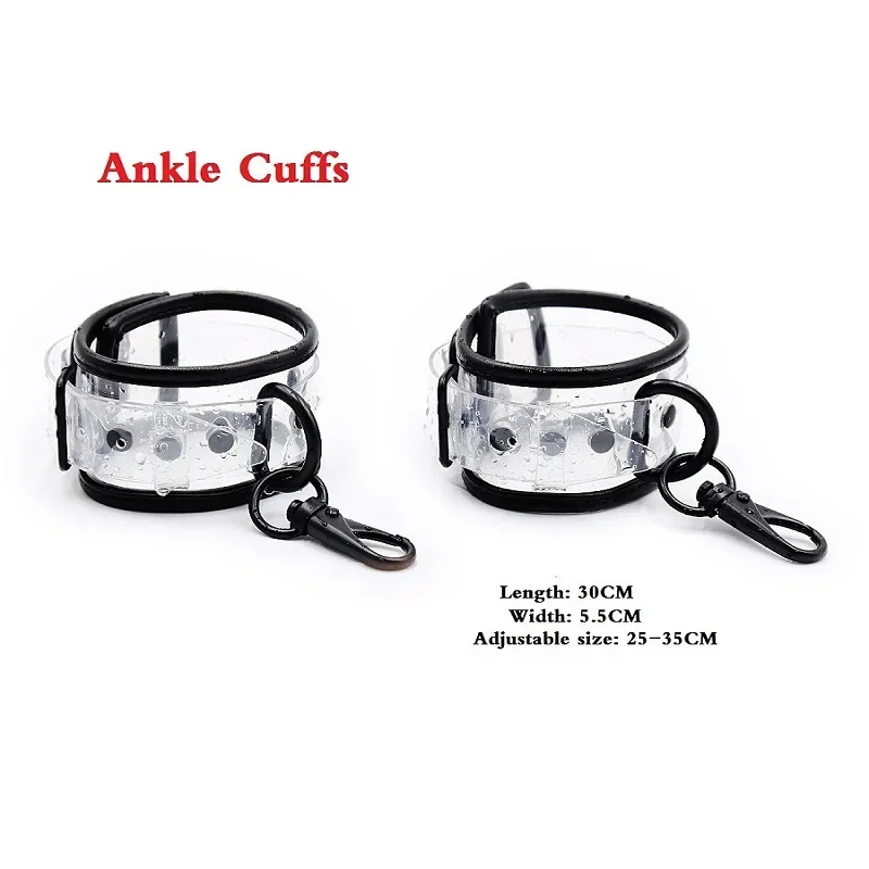 Adjustable Transparent PVC Handcuffs Ankle Cuffs Collar Neck Manacle BDSM Bondage Restraints Shackles Fetish Sex Toy for Couples