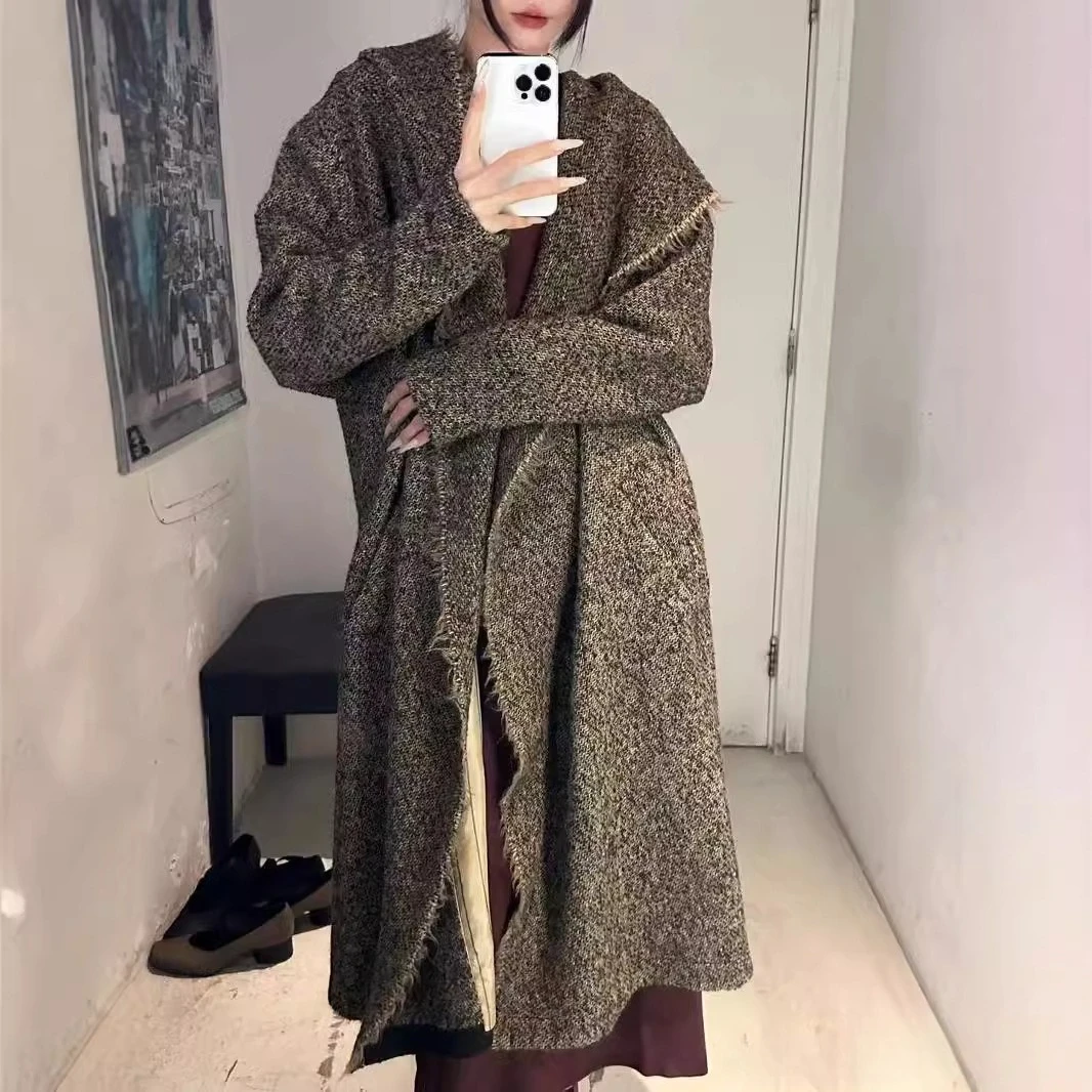 Winter High-end Coat Cape Lapel Wool Cardigan Coat for Women