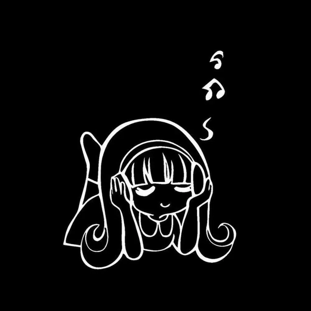 فتاة صغيرة لطيفة ترتدي سماعات الرأس تستمع إلى تصميم الموسيقى وتزيين مصد نافذة السيارة وملصق فينيل #4