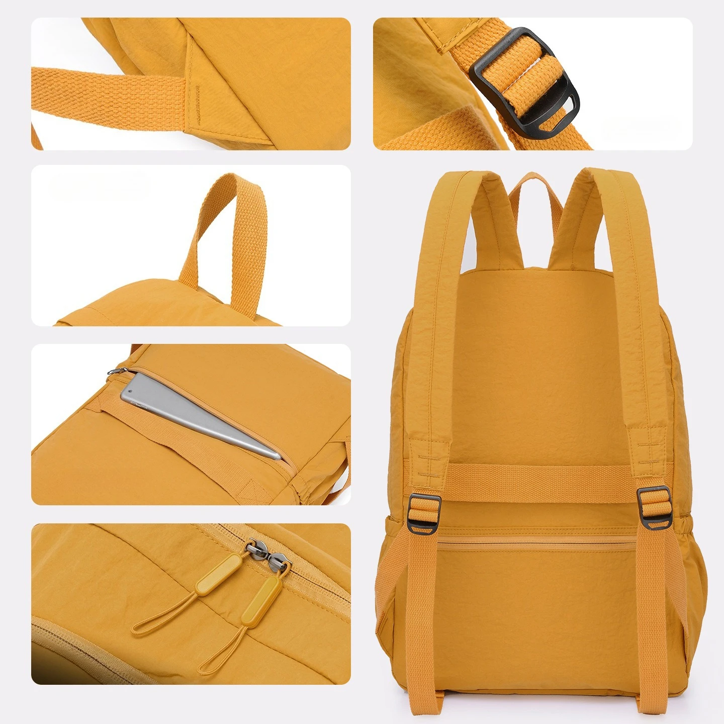 New Folding Sports Lightweight Backpack Trendy Korean Version Nylon Commute Backpack Student Solid Color Simple Travel Backpack