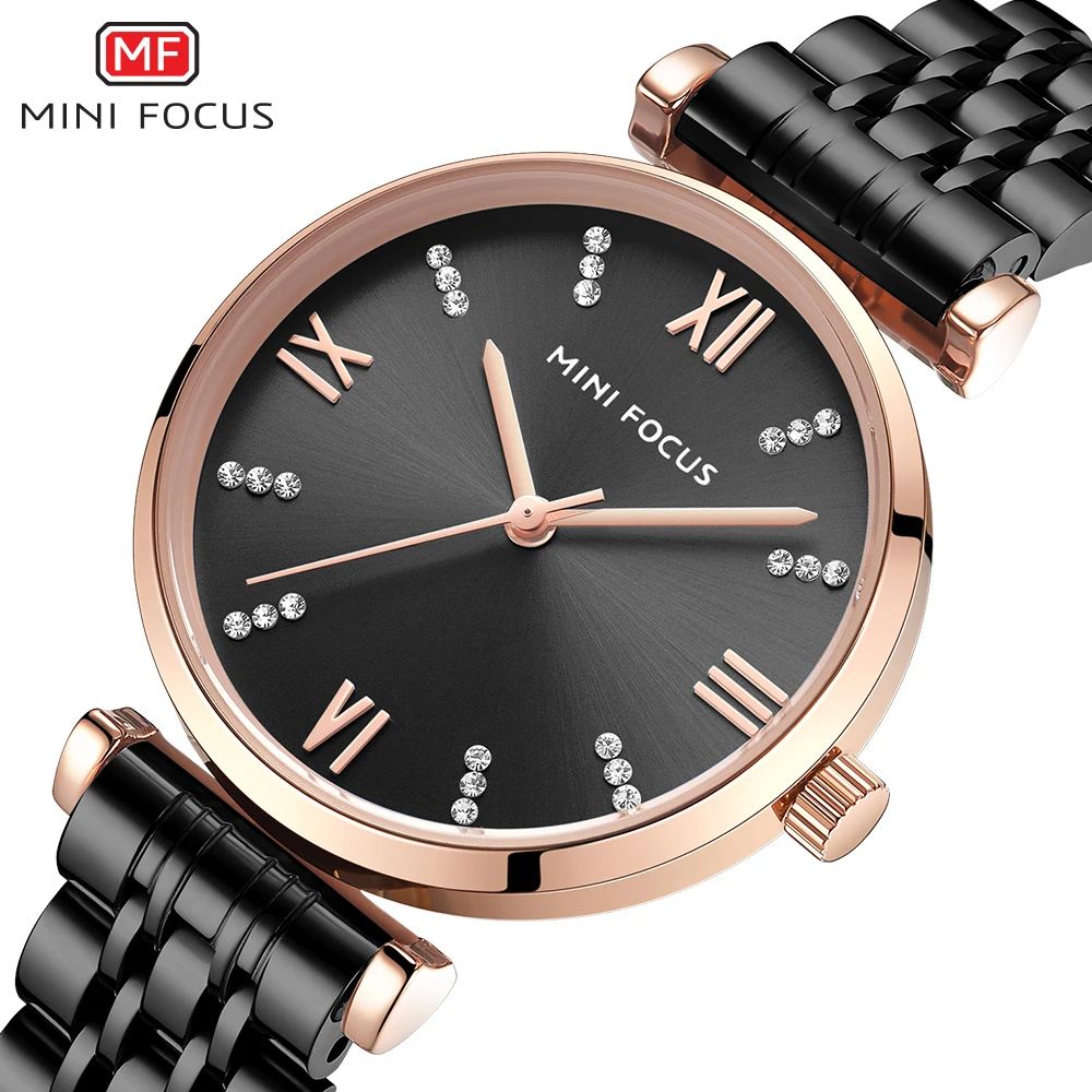 

MINI FOCUS Classy Minimalist Quartz Watch for Women Fashion Diamond Timeless Ladies Watches Luxury Black Stainless Steel Strap