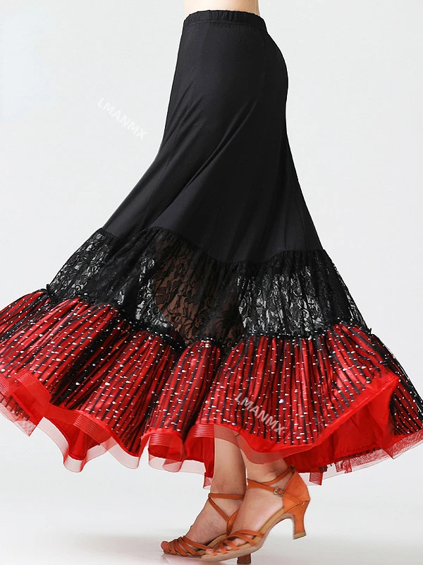 Womens Ballroom Dance Skirt Long Swing Skirt Dance Practice Party Dress Performance Costume Latin Elegant Belly Dancing Dress