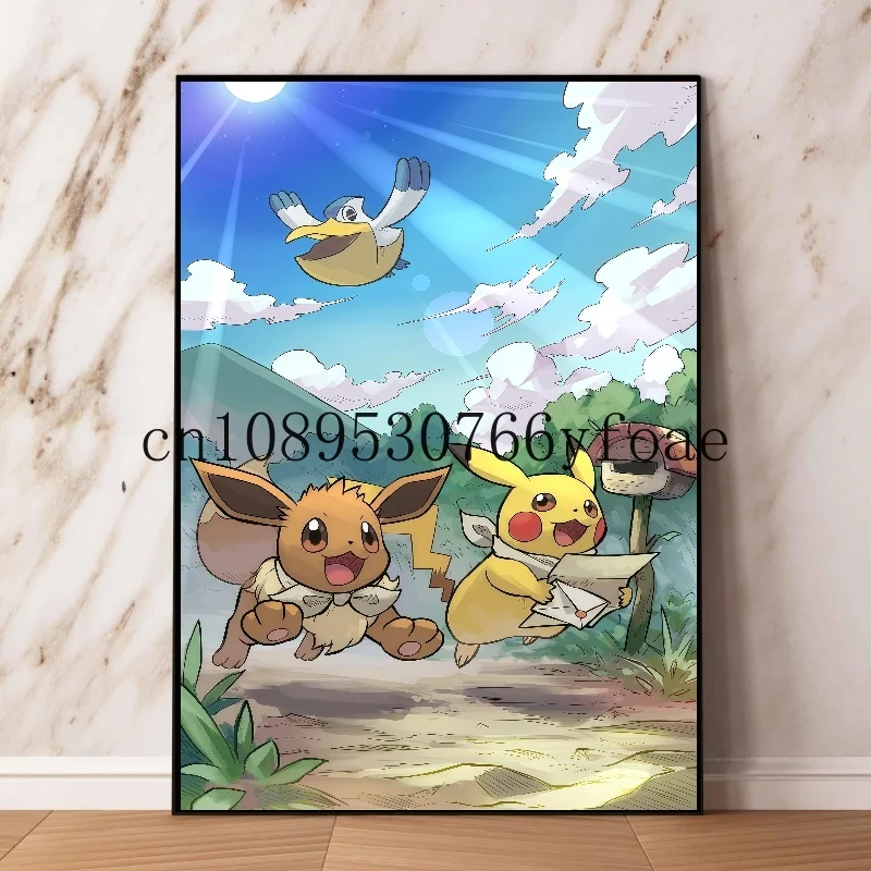Anime pokemon eevee família evolução pintura em tela umbreon espeon arte da parede cartaz crianças decoração do quarto mural imagem quadros
