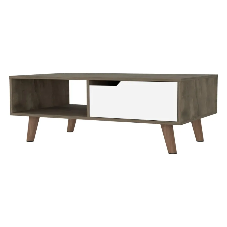 Dark Brown White 1 Drawer 1 Shelf Rectangle Coffee Table