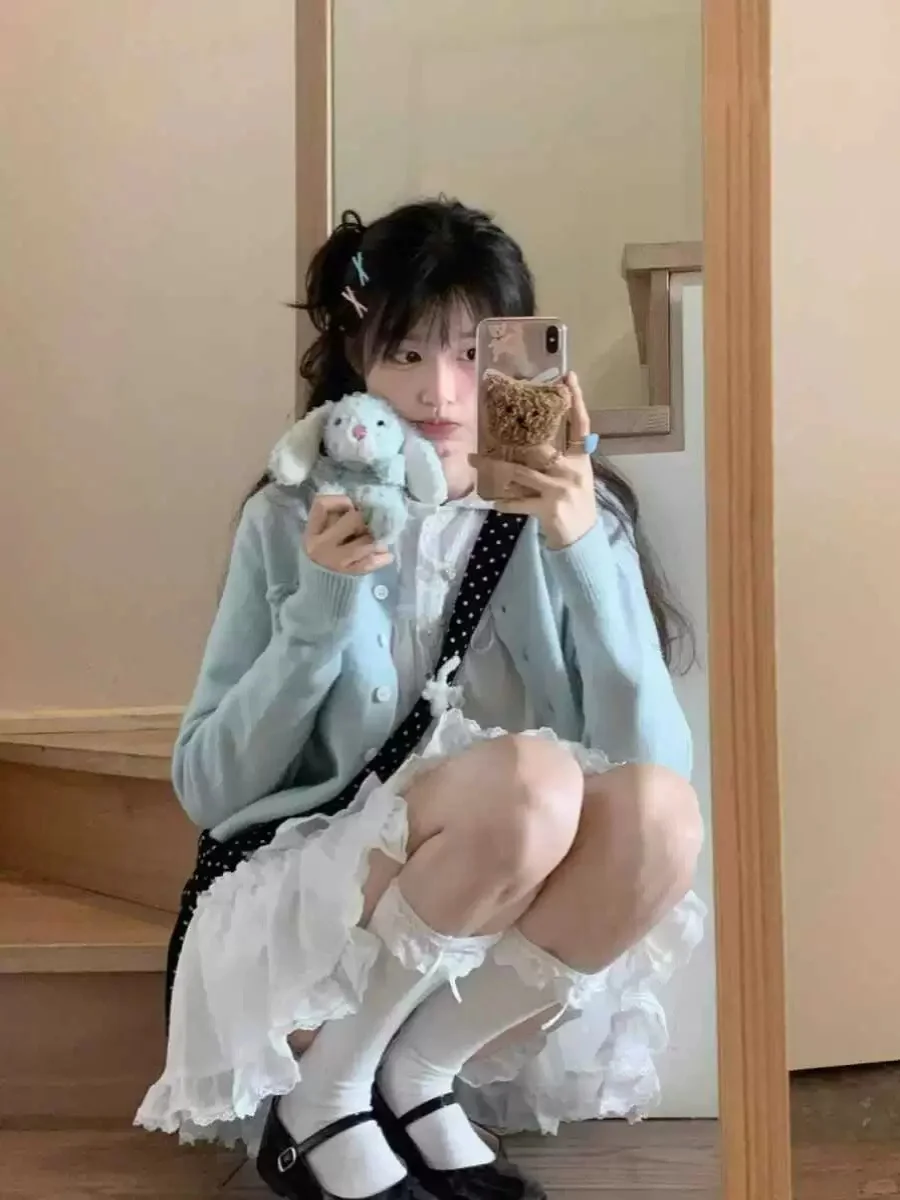 

Blue Knot ort Knitted Cardigan Women's Spring Autumn 2024 New Sle Fufu Milk Nostaia Korean Loose Fit Long Sve