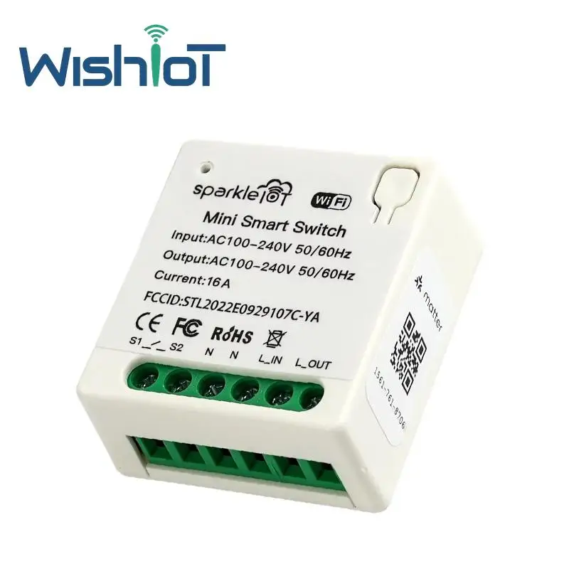 Matter 16A WiFi Smart Switch Mini Relay Module with Dual Control Compatible with HomeKit/Alexa/Google for Smart Home Automation