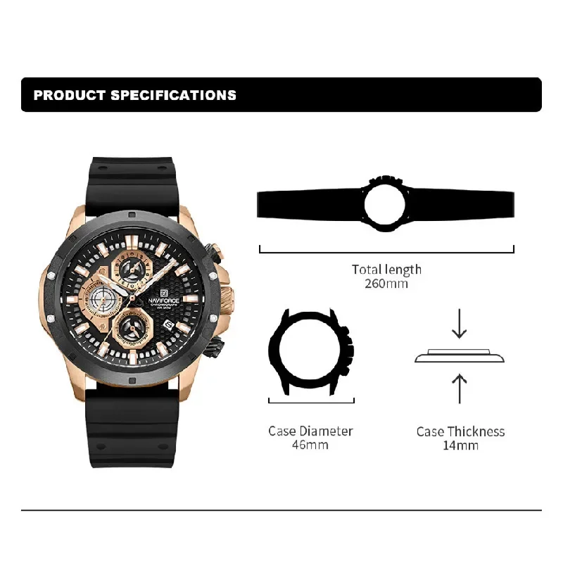 NAVIFORCE Brand Men\'s Luxury Wristwatch Silicone Strap Chronograph Quartz Watches Sports Waterproof Male Clock Relogio Masculino