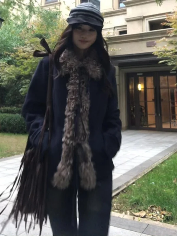 

Корейская ретро-куртка в стиле Spicy Girl: укороченная, осенне-зимняя, утепленная, с меховым воротником, приталенная, для повседневной носки, женское пальто