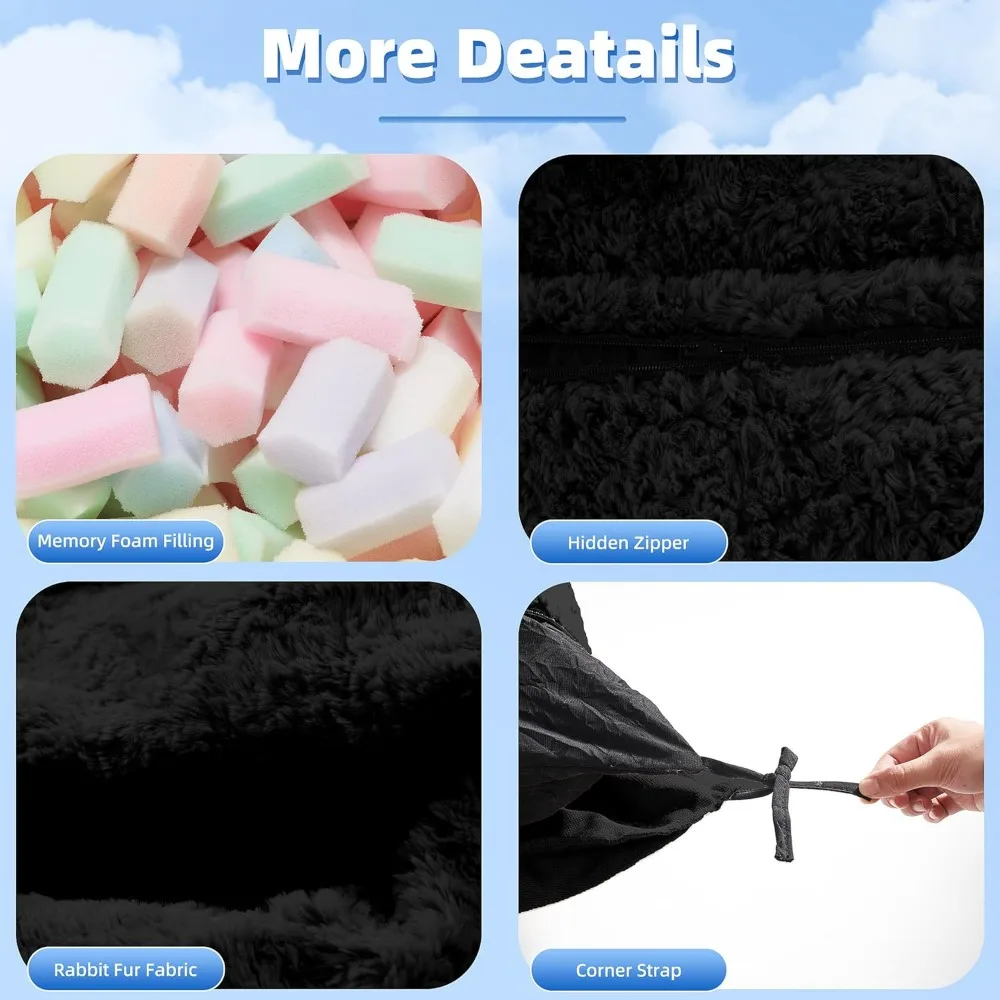 كرسي بين باج من إسفنج الذاكرة - أريكة عملاقة 4 في 1 للكبار مع غطاء من الفرو الصناعي قابل للغسل وتصميم قابل للغسل في الغسالة #5