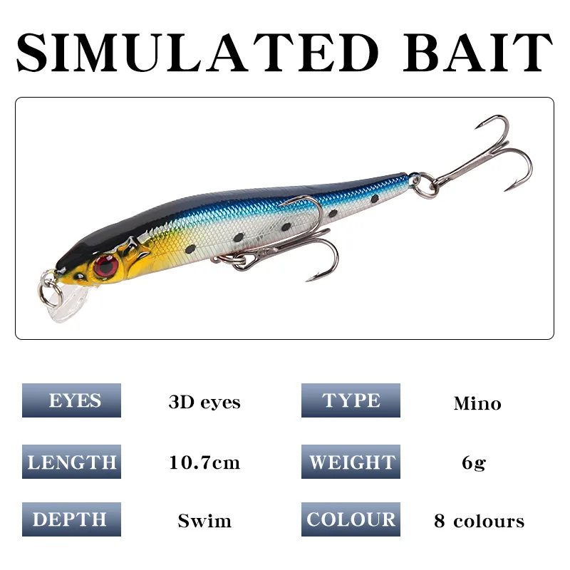 1Pc Minnow Fishing Lure Floating Hard Fishing Bait 107mm 6g Artificial Sound Bait Wobbler Crankbait Carp Perch Fishing Tackle