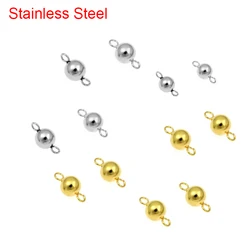 30pcs Stainless Steel Bracelet Connectors Beads Lot  3 4 5 6mm Gold Color Loose Spacer Beads For Necklace Diy Jewelry Making