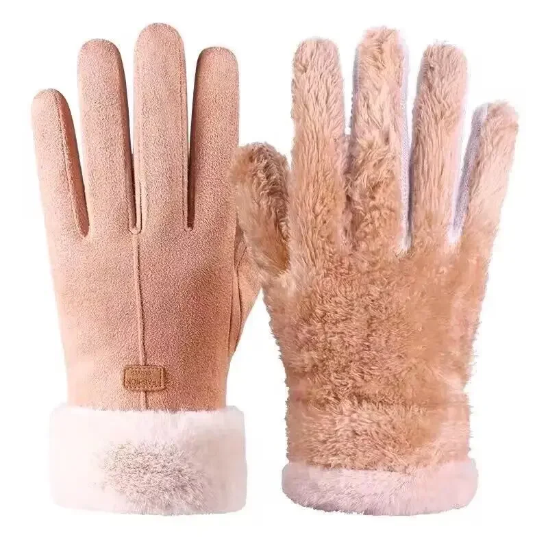 แฟชั่นผู้หญิงฤดูหนาวถุงมืออุ่นน่ารัก Plush Windproof Full Finger Mitts ขี่จักรยานกลางแจ้งกีฬา WARM Touch Screen ถุงมือ