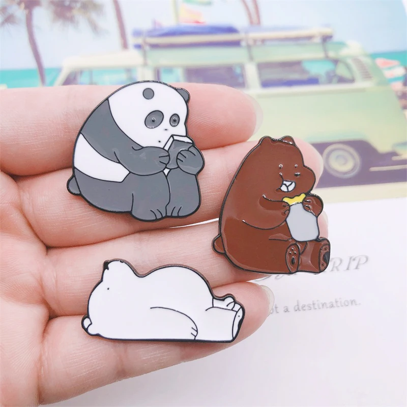 Cartoon Beer Collectie Emaille Spelden Schattige Dieren Broches Voor Kleding Badge Mode Grizzly En Ijs Beer Panda Sieraden Voor Kinderen