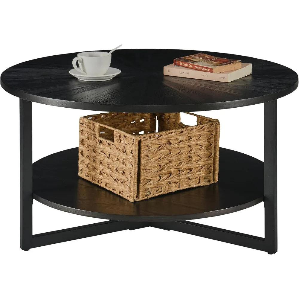 33,5 круглый деревянный журнальный столик, двухуровневый круглый журнальный столик с местом для хранения вещей для гостиной, современный стиль середины века