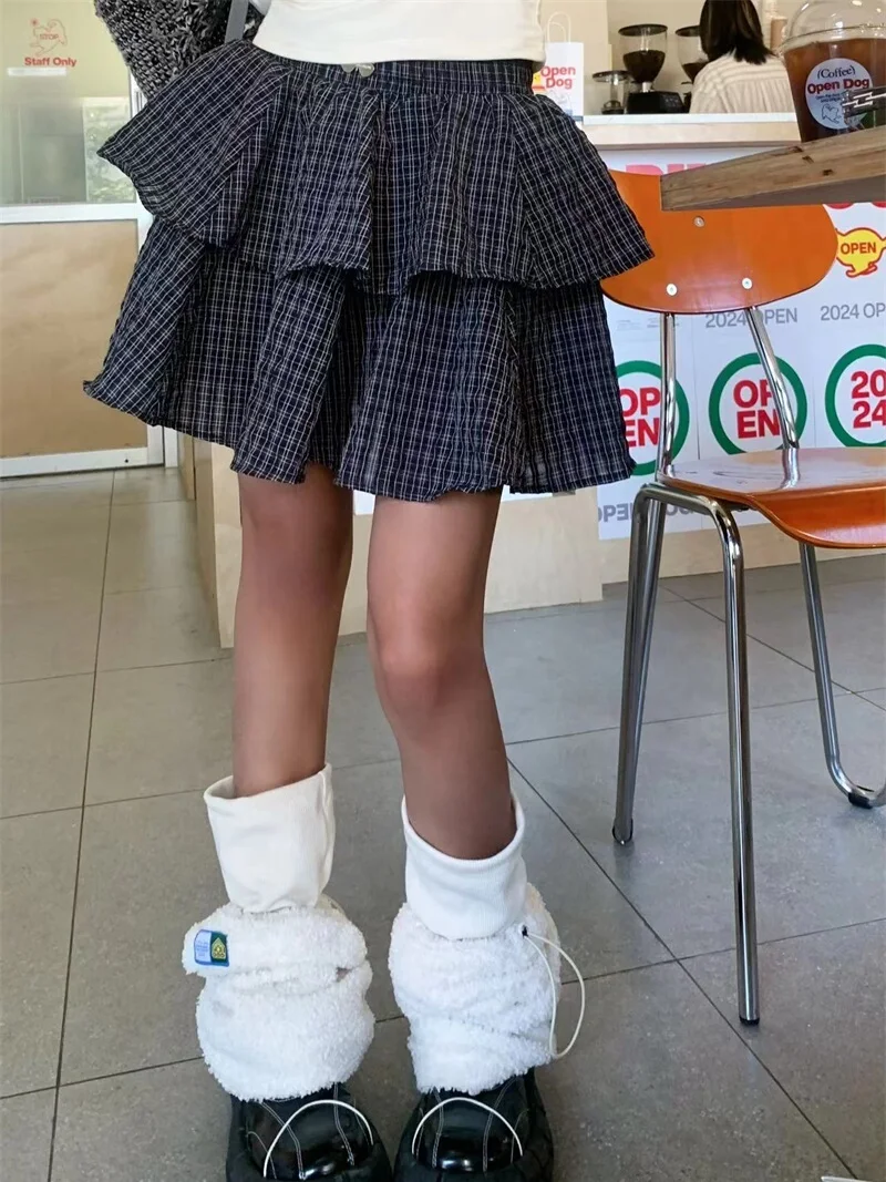 スイートクールバレエスタイルチェック柄ミニスカートレディースaライン万能着痩せハイウエスト通勤柄春シーズンショートスカート