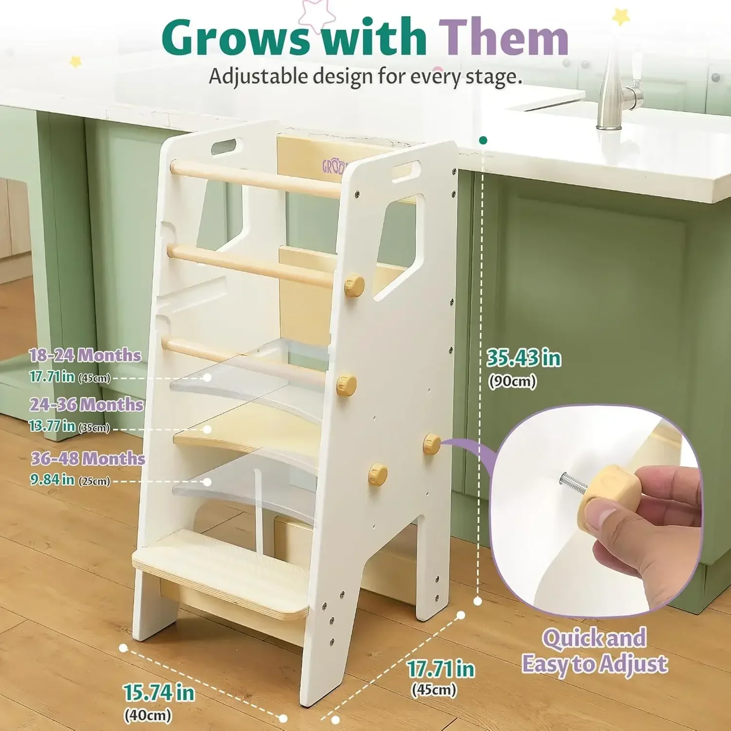 Toddler Tower - Adjustable Montessori Multi-Use Toddler Kitchen Stool, Safe Toddler Tower, Essential Learning Game Changer- Perf