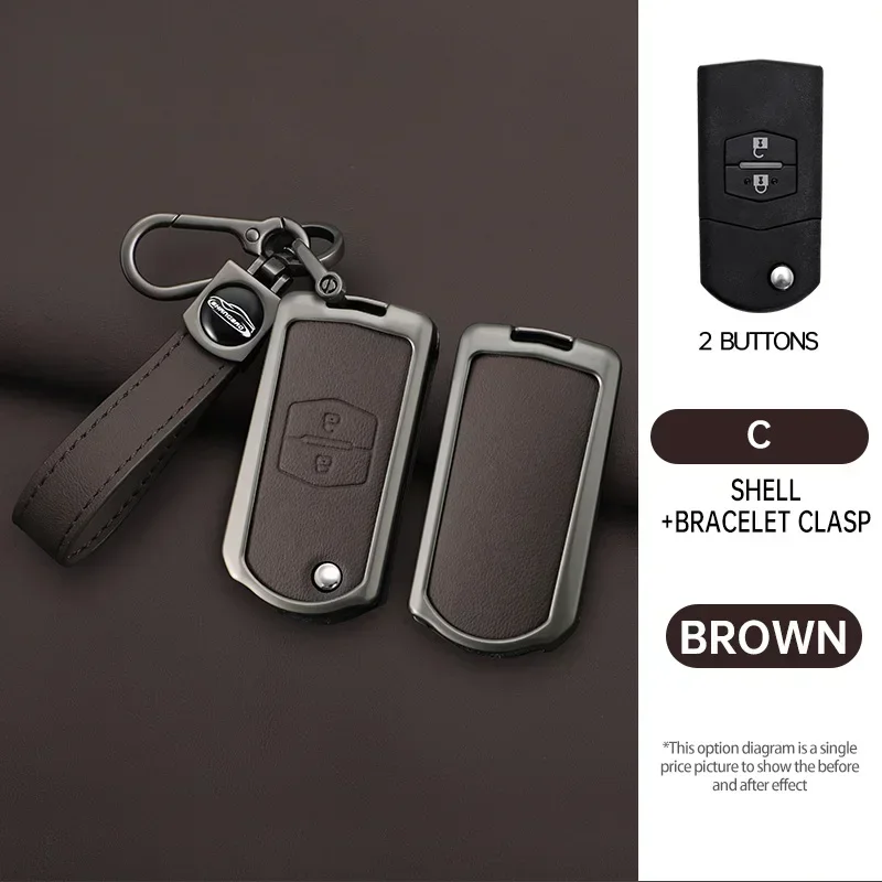 Leather Car Remote Key Case Fob Cover Shell For Mazda Demio 2 3 5 6 M3 M5 M6 CX-5 CX7 CX9 RX8 MX5 MPV Auto Keychain Accessories