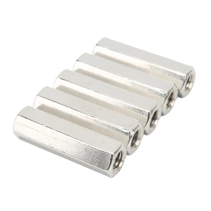 5Pcs Silver M10 Hex Coupling Nut Rustproof 6 Sides Stainless Steel Coupling Nut Kit For Maintenance