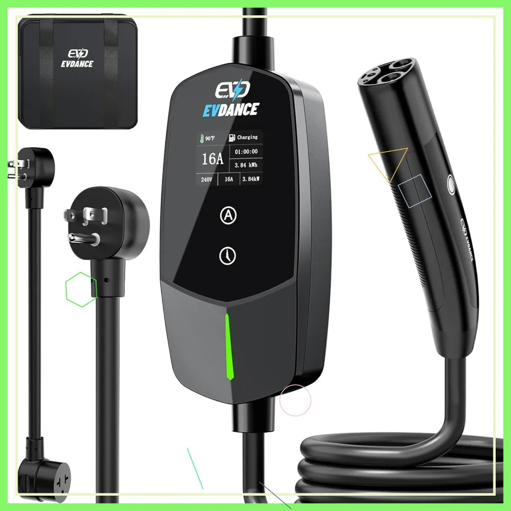 

Level 1 & 2 EV Charger for Tesla 16A, Portable with 25FT Cable, Adjustable Current & Timer, NACS Connector for All Tesla Models