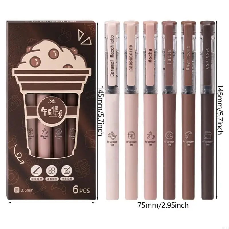 62KA 6 PCS 0,5mm Gel Pen Pen Pen Coffee Gel Pen Quà tặng Bút thông thường viết Bút viết