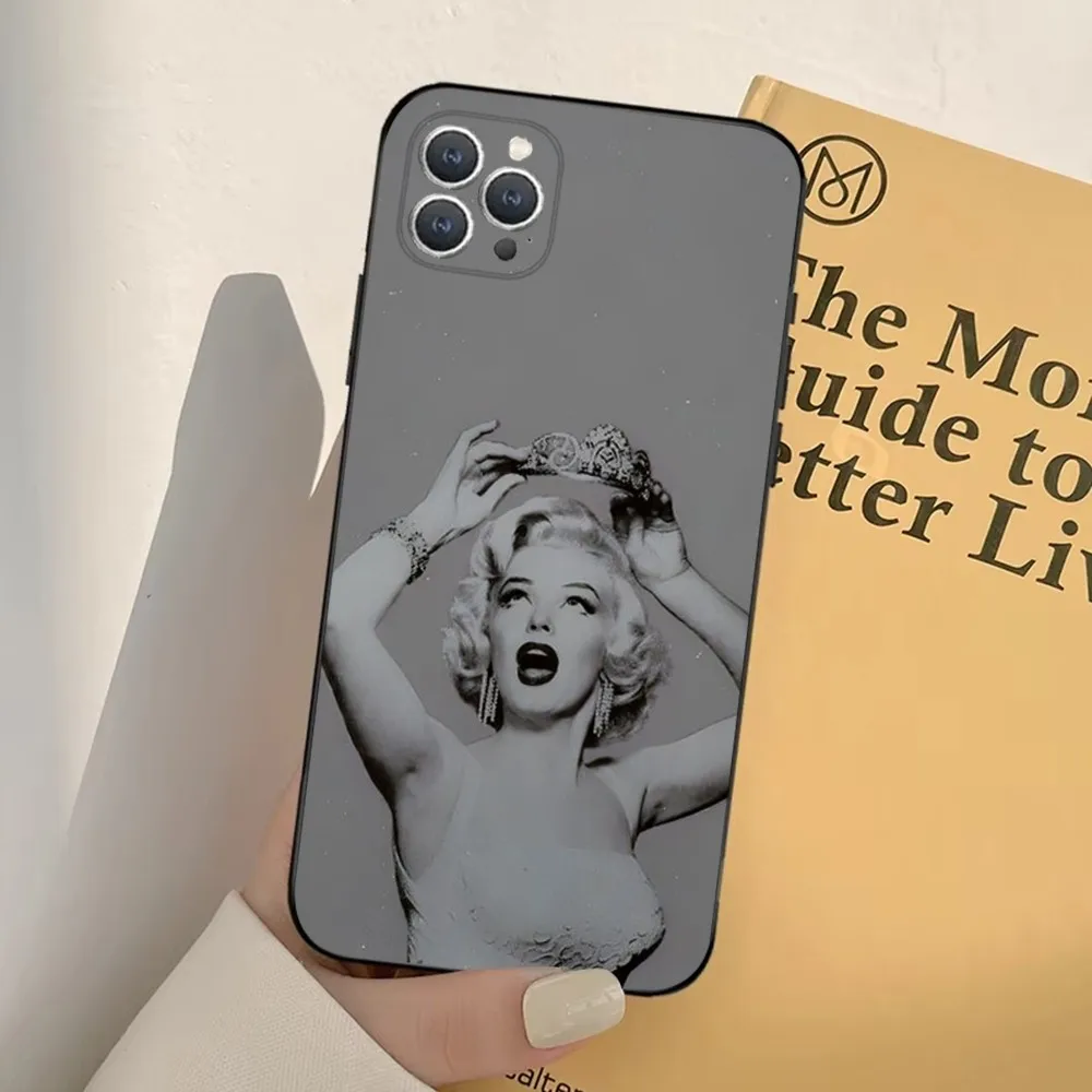 M-Marilyn Monroe Telefoonhoes Voor Iphone 16,15,14,13,12,11,Pro,X, Xs, Max, Xr, Plus,Mini Zachte Zwarte Hoes