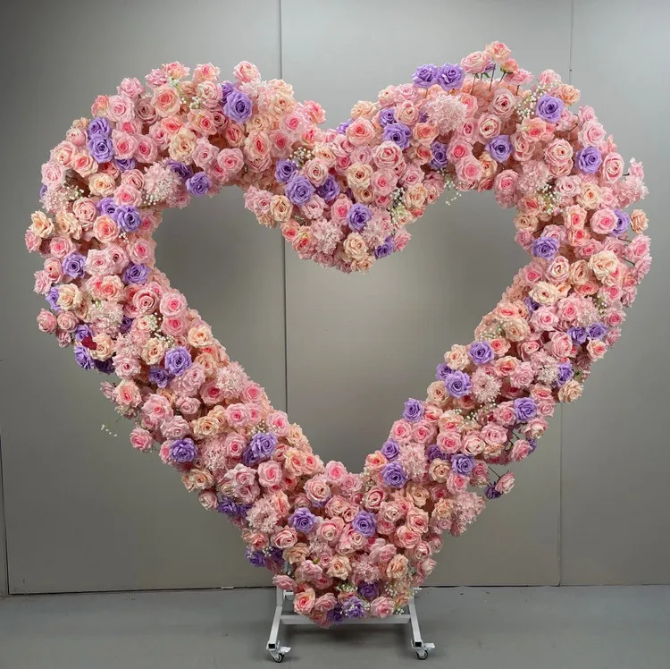 Rosa-weiße Rosen-Hortensien 5D Blumenreihe Arrangement Dekoration Hochzeitshintergrund Herzförmiger Bogenrahmen Bühnenblumenständer Requisiten – Detail 6