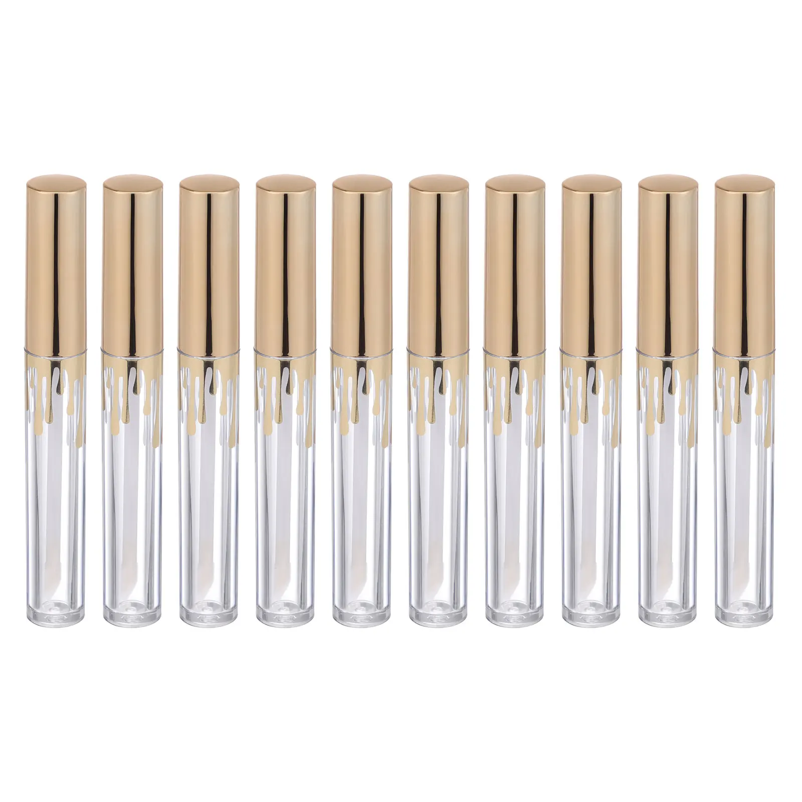 

10pcs Lip Gloss Bottles Empty Clear Plastic Tubes Cylindrical Containers Gold Transparent Mini Lipstick Hold Balm Oil Lotion