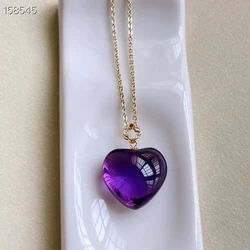 Natural Purple Amethyst Quartz Pendant Bracelet Brazil 14.5*15.6mm Heart Lavender Aemthyst Healing 18K Gold AAAAA