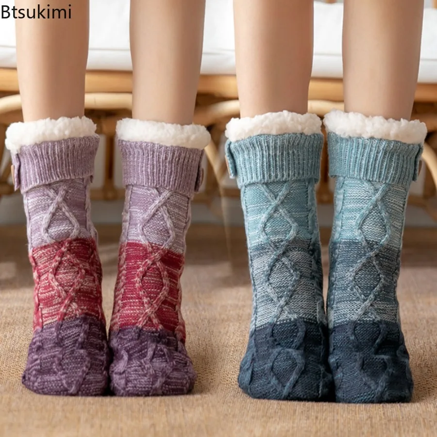 

2025 Women's Thickened Winter Woven Thermal Cashmere Socks Floor Socks Carpet Home Plus Velvet Sleep Socks Slippers Leg Cover