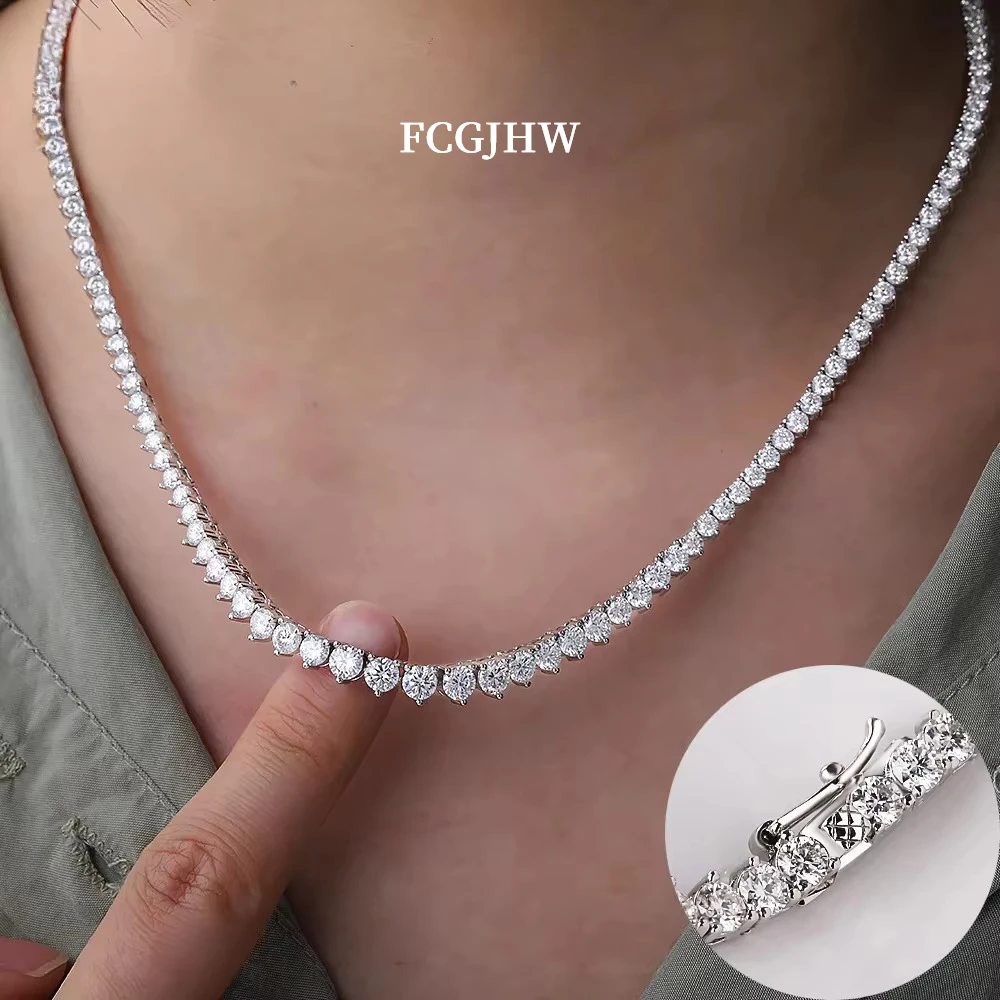 FCGJHW 3-Claw Gradient Moissanite Tennis Necklace S925 Silver GRA 3-4.5mm Lab Diamond for Women Chains Gift Jewelry 2026