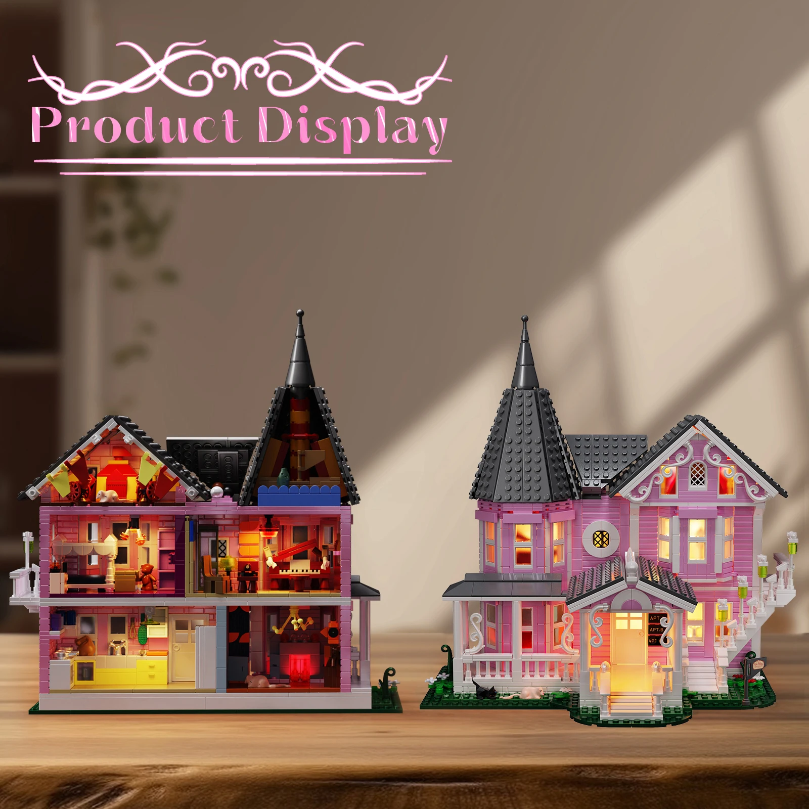 Pink Palace Apartment Building Block Set Ideas Movie Architecture Model Toys for Boys and Girls Christmas Gifts