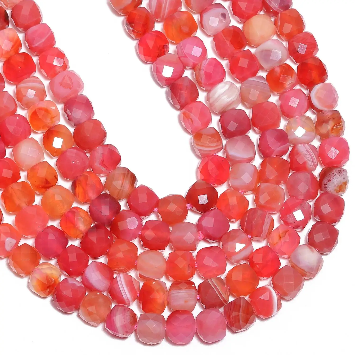 

Natural Rose Red Agate Stone Beads Faceted 7mm Square Cube Shape Beads for Jewelry Making Diy Bracelet Necklace Accessories