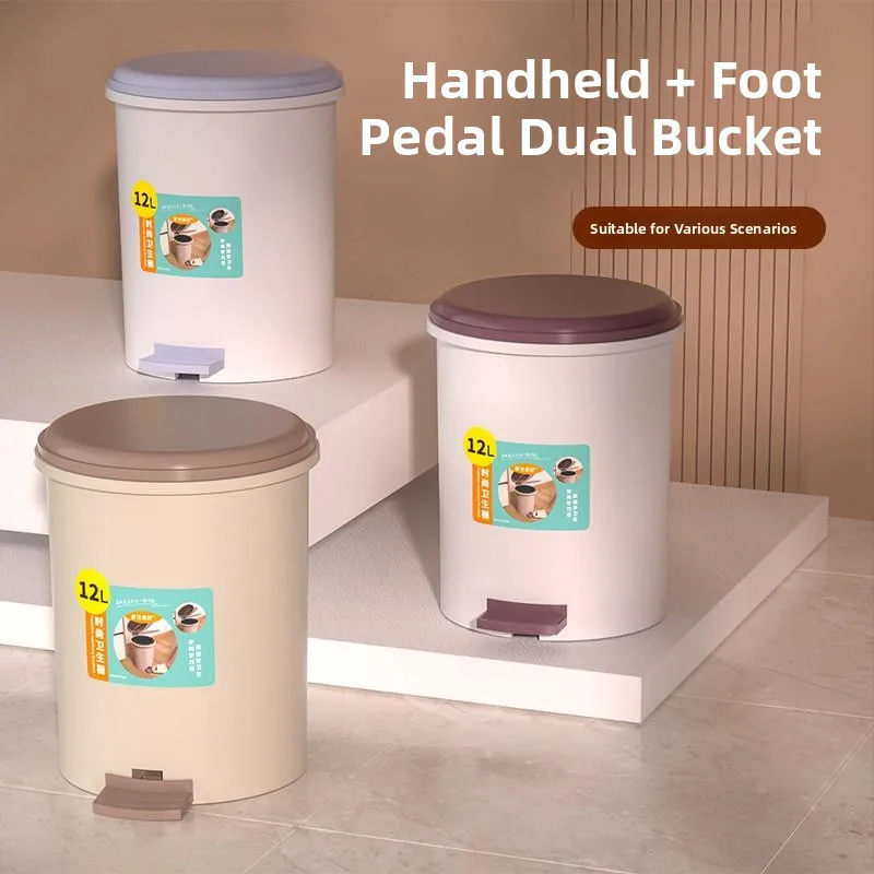 

Large Capacity Foot Pedal Trash Can with Lid for Renting Houses Bathroom Kitchen Living Room Bedroom Office round Shape Plastic