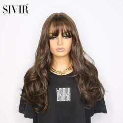 Sivir Synthetic Long  wavy Hair with bangs wigs for  Woman Black /Brown/Honey Tea Flax 3 color Heat Resistant Fibre Cosplay