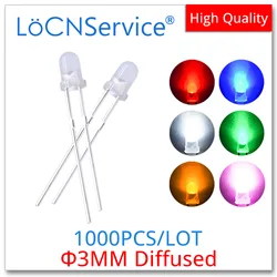 LoCNService 1000PCS Diffused 3mm F3 Red Blue Green White Yellow Pink DIP LED High quality bead light emitting diodes